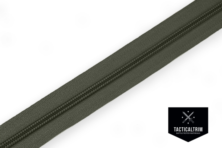 YKK Coil Zipper, size 8, impregnated, Olive, CUSTOM CUT