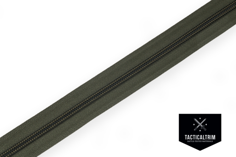 YKK Coil Zipper, size 5, impregnated, Olive, CUSTOM CUT