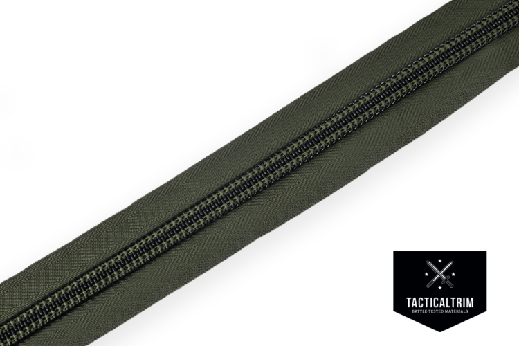 YKK Coil Zipper, size 10, impregnated, Olive, CUSTOM CUT