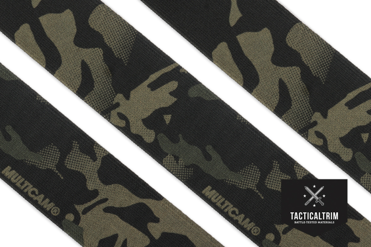 Nylon/Polyester Elastic Webbing MultiCam® Black 2", Double-Side Printed, CUSTOM CUT