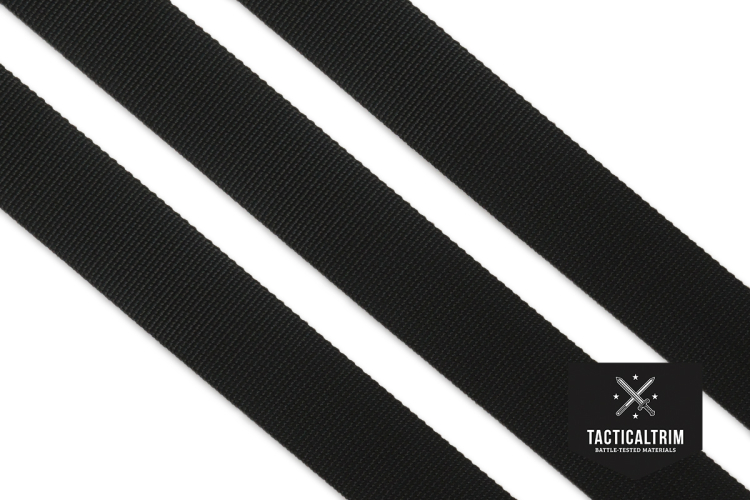 Nylon Tubular Gurtband Schwarz 25mm, gewebt, Meterware
