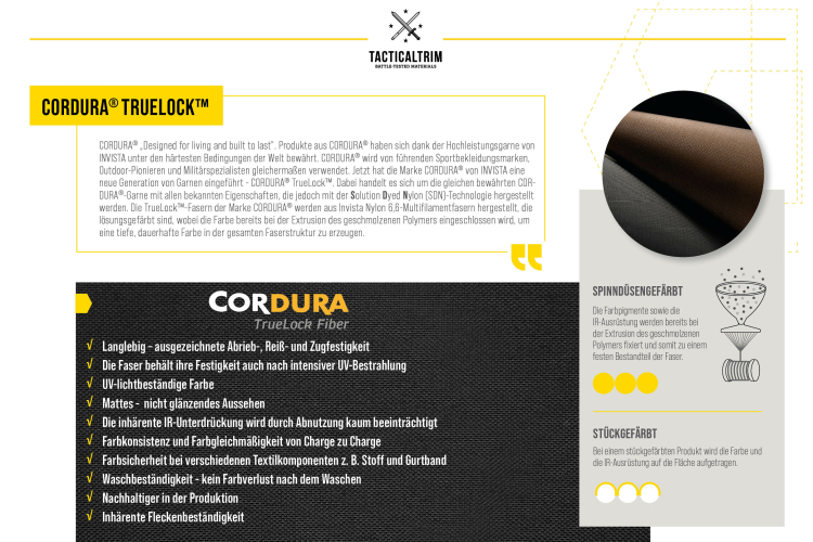 Schwarz TRUELOCK(TM) INVISTA CORDURA® 500den Solution-Dyed PU-beschichtet US-Made