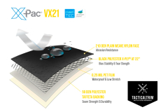 VX21 Black X-Pac® X4-Laminate with 210 den Nylon, X-PLY® and 50 den Polyester Backing Segment 74 cm x 100 cm