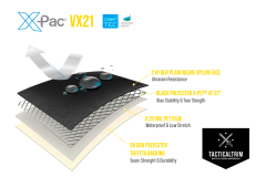 VX21 White X-Pac® X4-Laminat mit 210 den Nylon, X-PLY® und 50 den Polyester Rücken Teilstück 74 cm x 100 cm